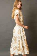 Umgee Midi Dress Tan Abstract Print Elastic Waist Collared Short Sleeve 8d893286-c9da-47aa-89ab-885f6921eef7-Max Trendsi