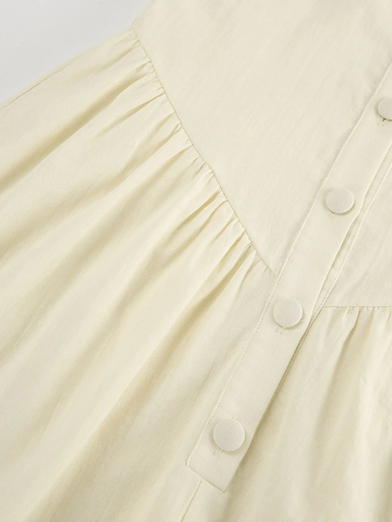 Women's Romper Cotton Button-Front Wide Strap Ruffled Khaki Jumpsuit