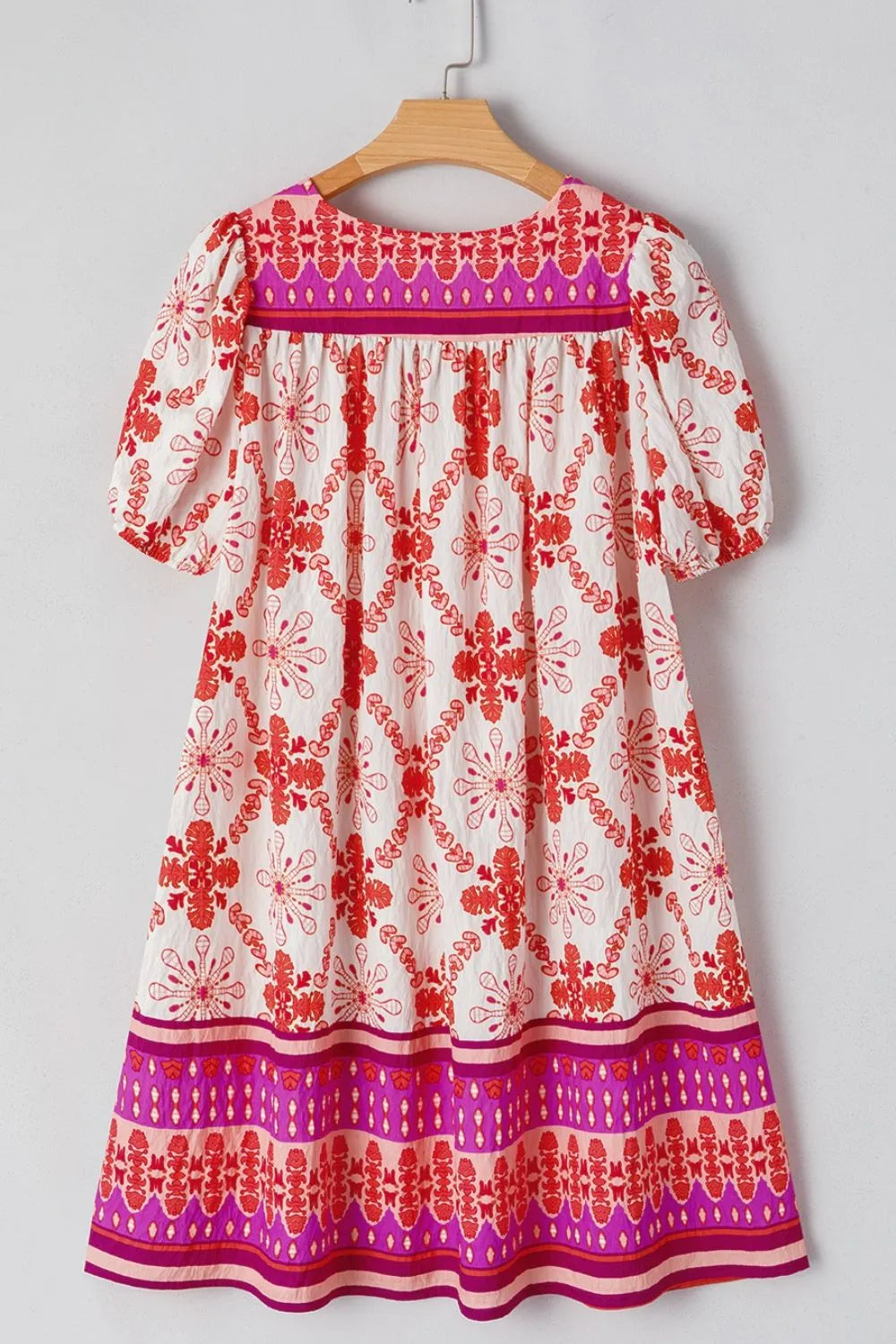 Boho Mini Dress Hot Pink Floral Short Sleeve Tie Neck 8da9523d-51e5-47fc-a872-efd9843c8055-Max-Origin Trendsi