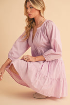 Aemi + Co Mini Dress Cotton Notched Balloon 3/4 Sleeve Lilac Ruffle Tiered 8dabf6e9-e291-487f-8a7a-50c8ca830d12-Max Trendsi