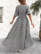Women's Floral Midi Dress V-Neck Ruffle Short Sleeve Summer Fashion