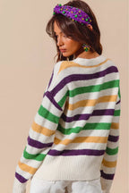 SO ME Sweater Knit Ivory Mardi Gras Color Stripe Long Sleeve Top 8dcc847ac08f470eb242409c2ebfe737-Max-Origin Trendsi