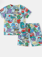 Children's Lightweight Cartoon Dinosaur Print T-Shirt and Shorts Set