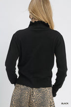 Umgee Women's Sweater Black Ruffle Mock Neck Puff Sleeve Knit Top 8dec6173-1f85-4b54-a480-75a0fb3338cd-Max-Origin Trendsi