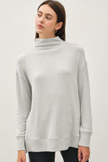 Be Cool Tunic Top Light Gray Women Side Slit Mock Neck Long Sleeve Basic Style Light Gray 8df16f83-eeb3-402a-9797-83b9f0a6c5c6-Max Trendsi