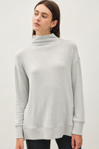 Be Cool Tunic Top Light Gray Women Side Slit Mock Neck Long Sleeve Basic Style Light Gray 8df16f83-eeb3-402a-9797-83b9f0a6c5c6-Max Trendsi