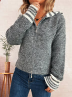 Women's Cardigan Striped Zip-Up Knit Long Sleeve Collared 8df37de76a994a54a910b39d2a72db47-Max-Origin Trendsi