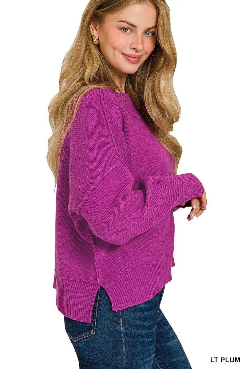 Zenana Sweater Purple Oversized Ribbed Wide Neck Band Drop Shoulder 8df4887d6515434eacf53e30e5142d66-Max-Origin Trendsi