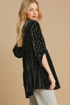 Umgee USA Pearl Babydoll Blouse Black Women Half Sleeve Velvet Ruffle Top 8df64101-3787-431d-8e48-0c6ca71e8091-Max Trendsi