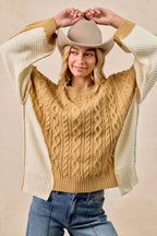 BiBi Womens Sweater Cable Knit With Hacci Combo Uneven Hem Detail 8df96f594a6e454e8de11f3e5192c8a3-Max-Origin Trendsi