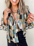 Women's Shirt Geometric Colorful Print Buttoned Balloon Sleeve Top Multicolor 8e05624a7ac7456cb80844e4ef065fd5-Max-Origin Trendsi