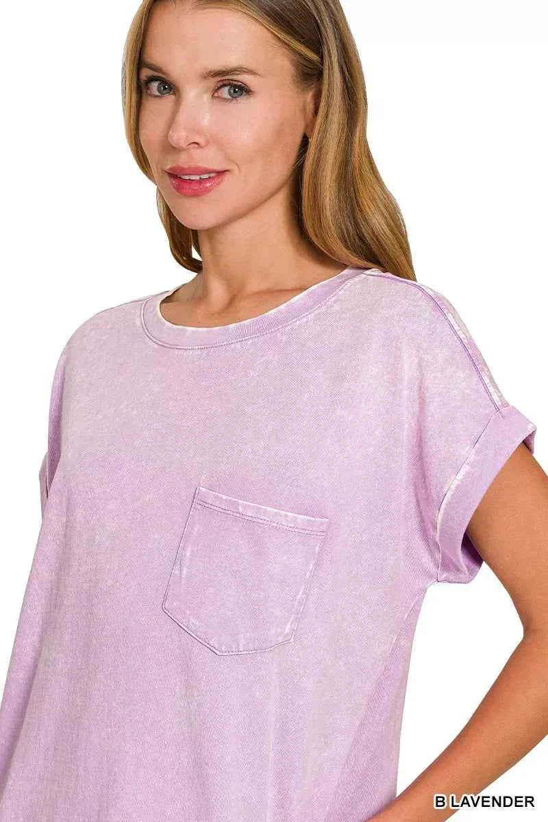 Zenana Premium T-Shirt Dress Cotton Lavender Washed Short Sleeve with Pocket 8e10090b260c4215bb655b21f33d2efa-Max-Origin Trendsi