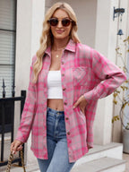 Pocketed Plaid Shirt Collared Neck Long Sleeve Button up 8e14feb2-913e-47d4-8d48-0ad9696f3e3f-Max Trendsi