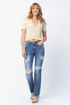 Judy Blue Straight Jeans Medium Wash Mid Rise Destroy Plus Sizes Denims 8e1681f0-336f-40a8-8909-813506cf7acf-Max-Origin Trendsi