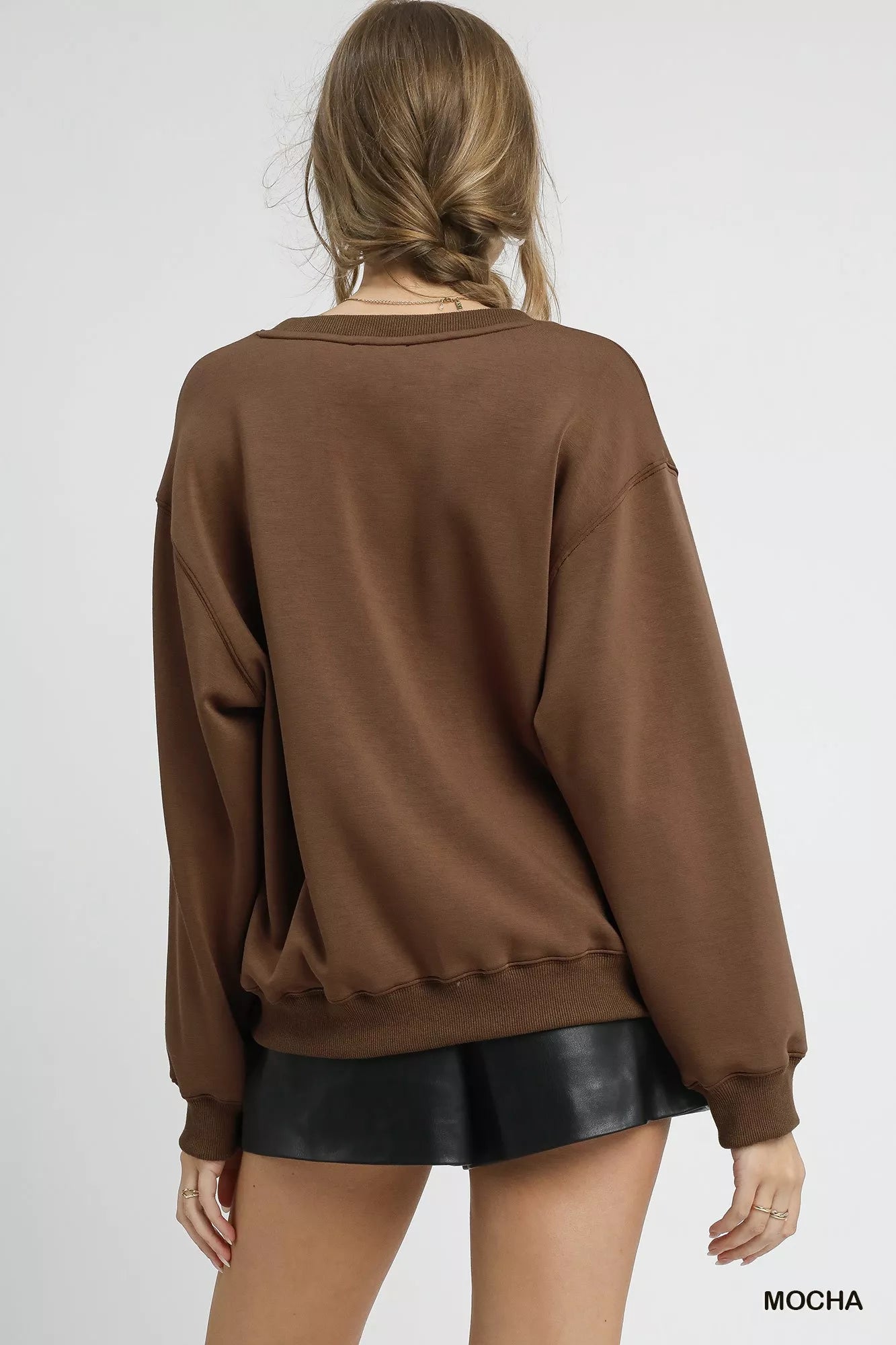 Umgee Women's Fleece Sweatshirt Mocha Brown Round Neck Long Sleeve 8e1be95e-e2ed-40ef-839b-9d836cab6203-Max-Origin Trendsi