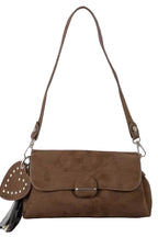 Fame Suede Shoulder Bag with Heart and Tassel Accents