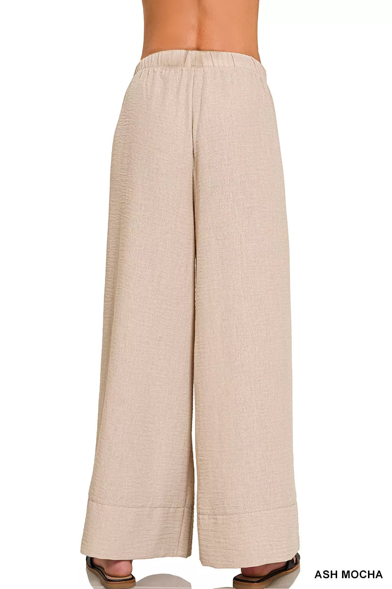 Zenana Woven Pants Ash Mocha Airflow Drawstring with Pockets 8e25398d-9944-47a5-b190-c2825f8dbb6a-Max-Origin Trendsi