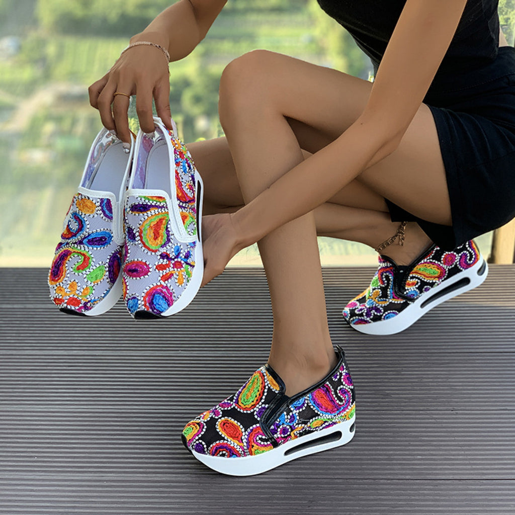 Printed Platform Sneakers with Round Toe