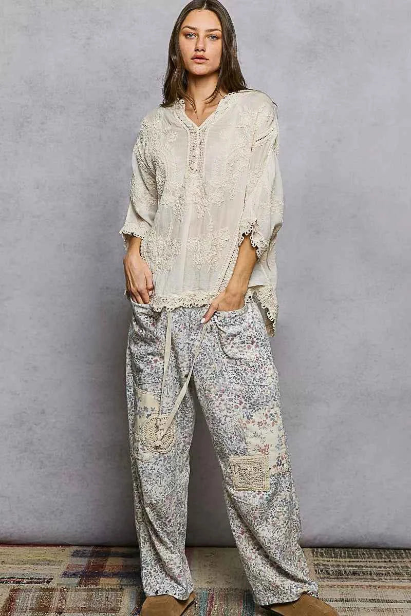 POL Women Blouse Cotton Floral Lace Embroidered Top with Trim Edge 8e40084e-d18c-4c92-92cb-0c38de51664f-Max-Origin Trendsi