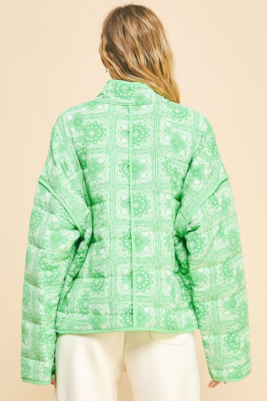 Davi & Dani USA Women Quilted Jacket Floral Neon Green Open Long Sleeve 8e441b06-b768-4528-a351-4c55bd3e7446-Max Trendsi