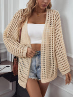 Cardigan Openwork Open Front Long Sleeve Knitwear 8e5221ef-fc98-4ed4-a003-7e3bf1c8c73e-Max Trendsi