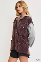 Umgee Womens Hooded Chenille Jacket Plum Gray Contrast Long Sleeves 8e5c2572-c6fb-4ddd-b90c-a775605c5eed-Max-Origin Trendsi