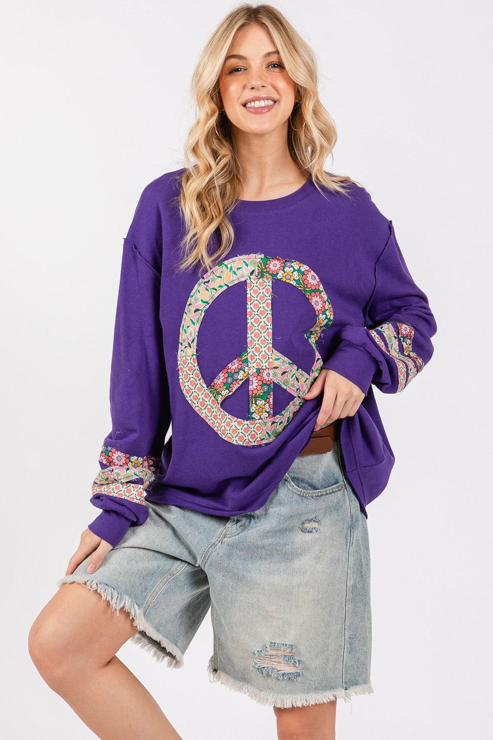 SAGE+FIG 100% Cotton Blouse Peace Sign Applique Blueberry Patch Long Sleeve Top Blueberry 8e604eb2-5bf6-4075-bb9e-be4dadd13311-Max Trendsi
