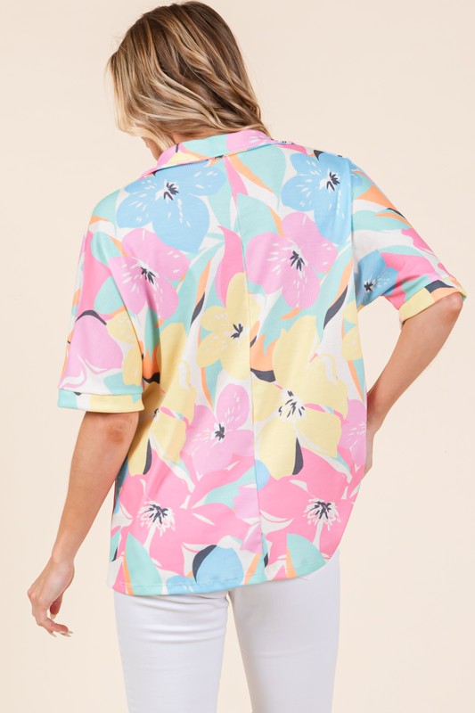 BOMBOM Floral Top Collared Neck Half Sleeve Multicolor Blouse 8e6d1b31-0d7c-48b6-87f0-0e1a247184de-Max Trendsi