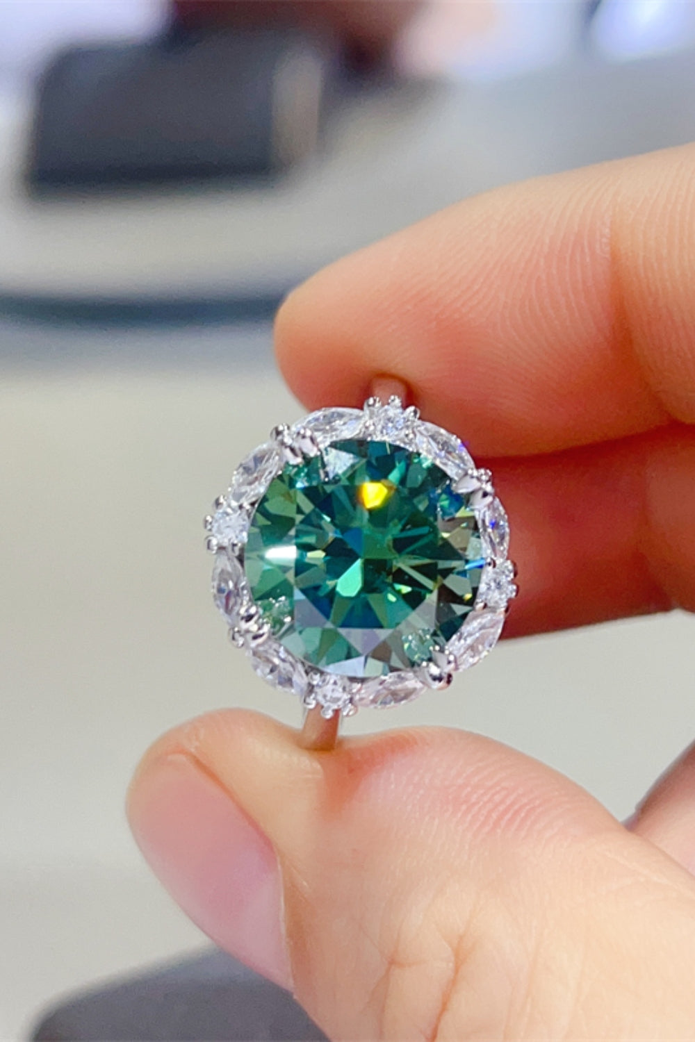 Silver Ring 5 Carat Moissanite Dark Green Round Stone 925 Sterling Jewelry 8e7aa96b-a367-436c-9ab0-690a1775e943-Max Trendsi