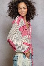 POL Womens Shirt Texture Woven Pink Mix Hooded Top with Drawstring Hem 8e99ff9c-2288-4aa0-bd98-98f0ede16419-Max-Origin Trendsi