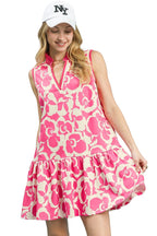 Umgee Floral Sleeveless Tiered Mini Dress with Ruffle Hem and V-Neck