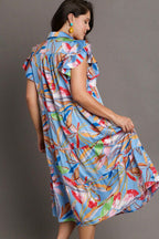 Umgee Ruffle Dress Leaf Colorful Print Plus Size Double Layered Short Sleeve 8e9cd4b1-5bc2-4e83-bc9e-f09cac34f29e-Min Trendsi