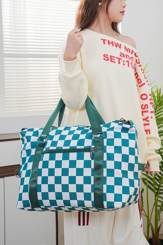 Zenana Travel Bag Large Checkered Multi-Pocket Tote Fabric Handbags