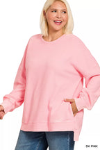 Zenana Women's Sweatshirt Dark Pink Acid Washed Double Ribbed Hi-low Plus Sizes 8eaa1e57-9a53-47ff-adc3-a48dbbc297d7-Max-Origin Trendsi