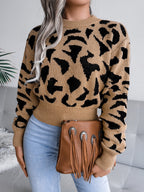 Leopard Women Sweater Cropped Round Neck Long Sleeve Soft Knit Pullover 8eb88e54-bb9c-4bd8-9a64-b3bc0d07e50a-Max Trendsi
