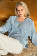 Zenana Boxy Sweater Denim Blue Washed 3/4 Sleeve Cotton Top DUSTY BLUE 8eb9a85a7a234dd9b190fcd4695b3155-Max-Origin Trendsi