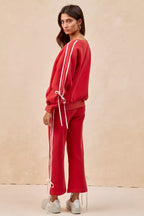 BiBi Womens Fleece Sweatshirt Red Side Lined Bow Details Top 8ec3a03aa67342ceb31688adec0f135c-Max-Origin Trendsi