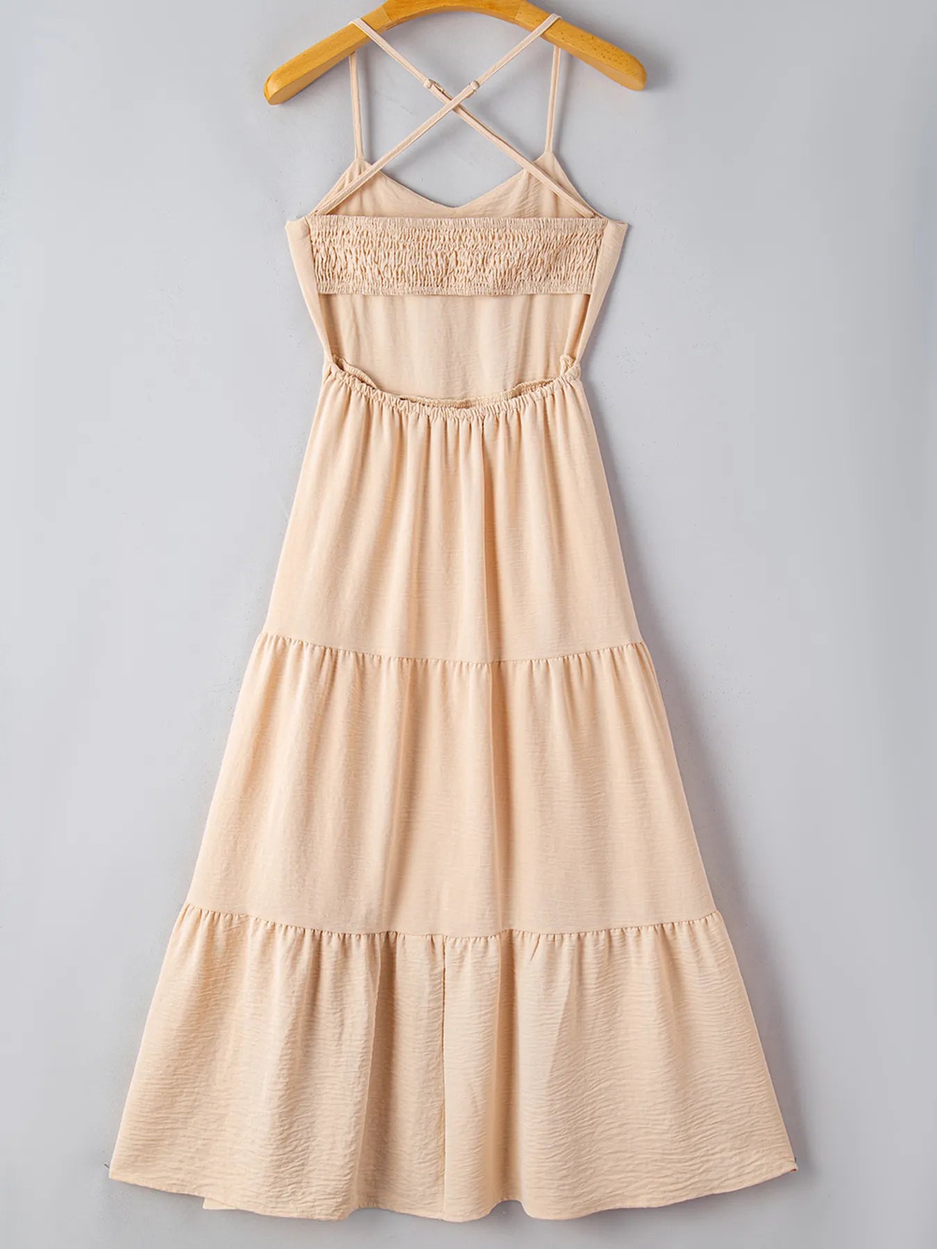 Maxi Dress Beige Crossover Backless Bodice Tiered Smocked 8ecc9d925475406a8d2909e02c4d1858-Max-Origin Trendsi