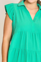 Umgee Mini Dress Ruffle Jade Green Johnny Collar Cap Sleeve Tiered 8edb3c82-a78c-4326-914c-89a40e6359fb-Max Trendsi