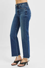 RISEN Crop Jeans Tummy Control High Rise Dark Straight Raw Cut Hem 8ef75b876de94833b3e19002970fb87d-Max-Origin Trendsi