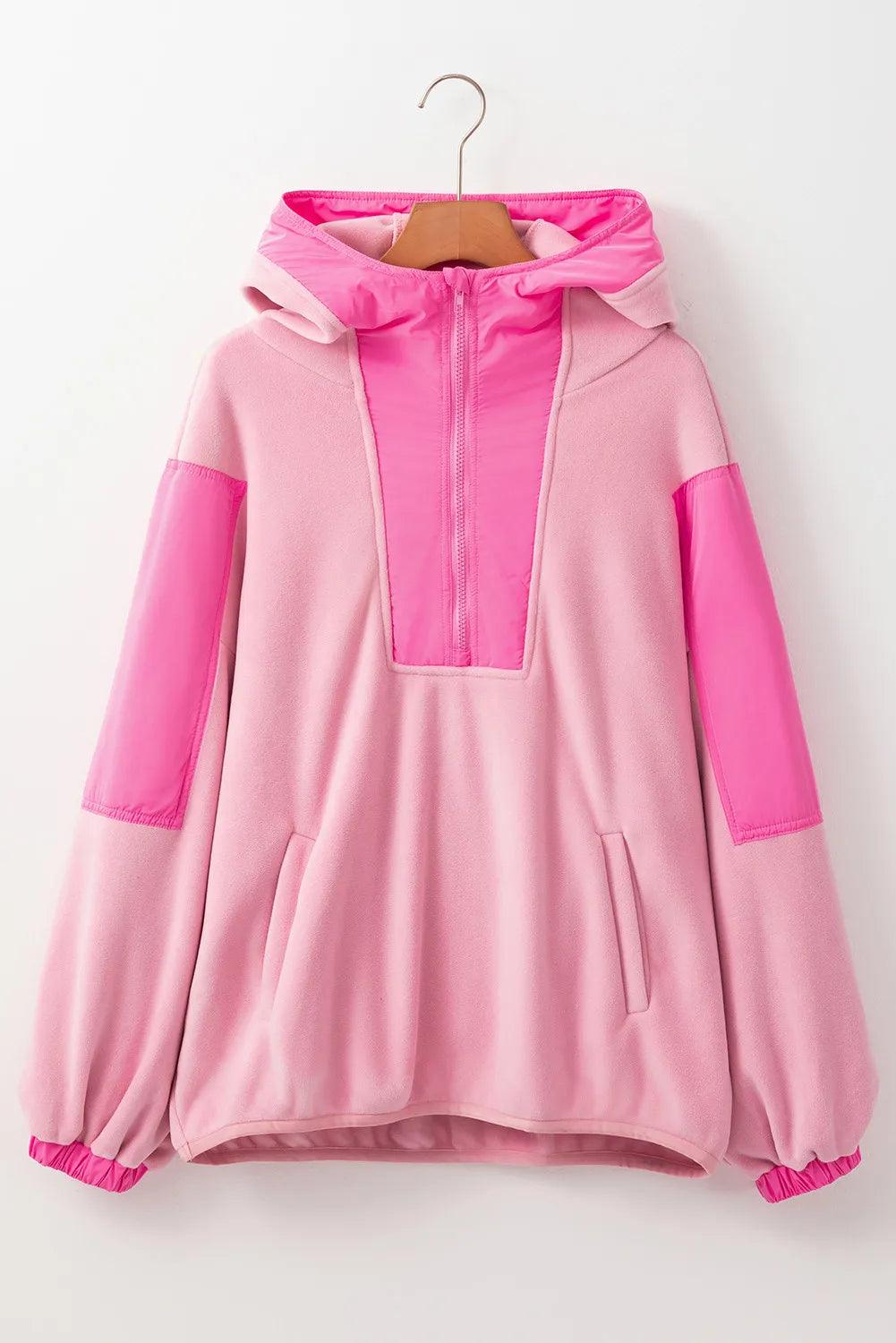 Hoodie Color Block Half Zip Long Sleeve Hooded Sweatshirt Dusty Pink 8f028656-368e-4c5d-9b19-9590fcd7c4b5-Max Trendsi