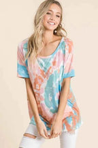 BiBi T-Shirt Tie Dye Print Pink Mint Multi Short Sleeve with Raglan Short Sleeves 8f1c03fd92f44bd380c5baf117600755-Max-Origin Trendsi