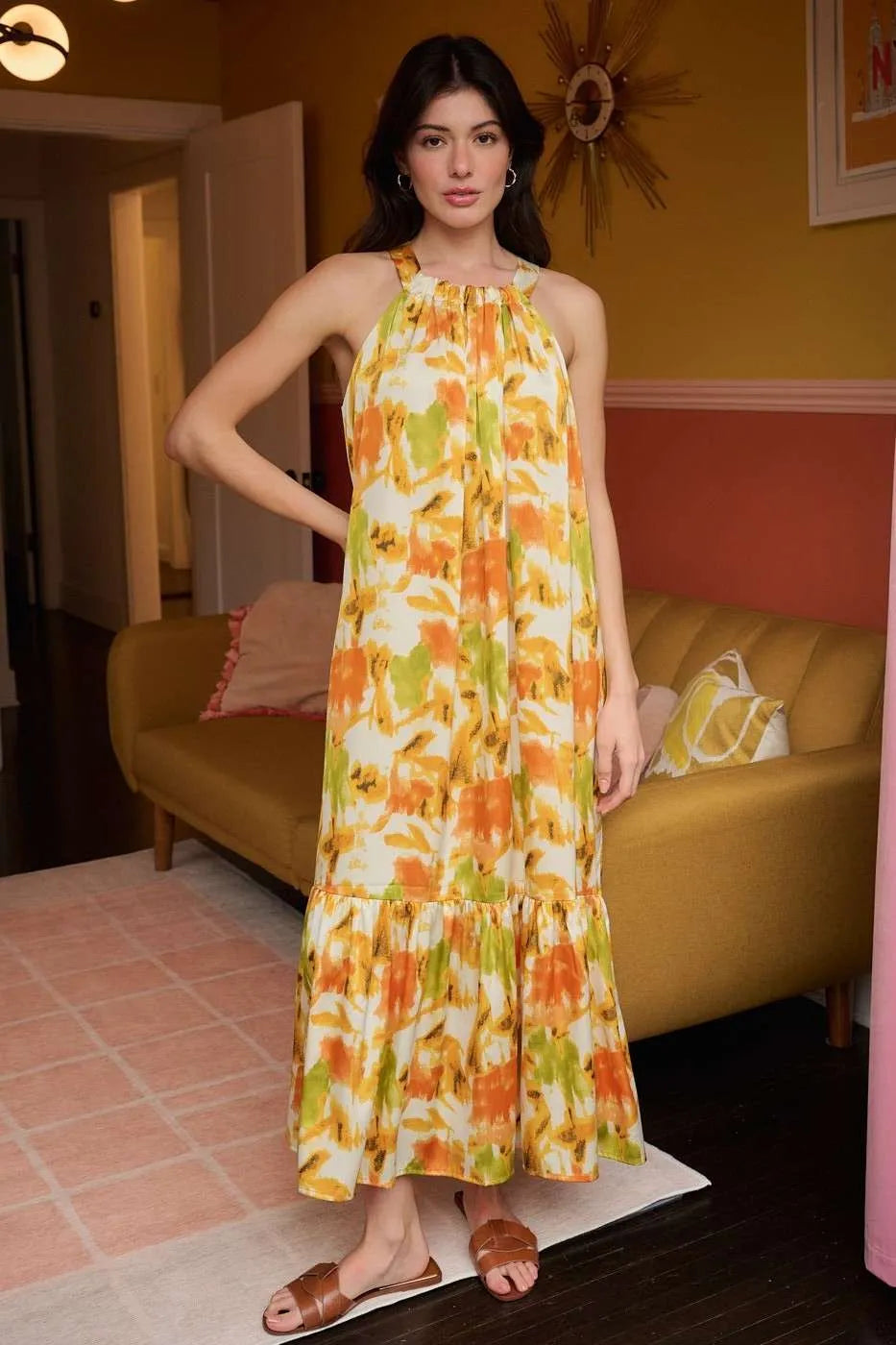 Mittoshop Maxi Satin Dress Floral Orange Watercolor Print Halter Neck 8f2e8fe35e984994bd3dd3348aa0d4da-Max-Origin Trendsi