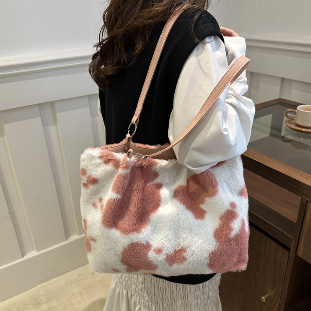 Furry Tote Handbag Large Cow Print Women Zipper Shoulder Bags 8f3058ad-c30f-425e-8ecc-6f06d2cf4711-Max Trendsi
