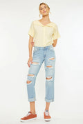 Kancan Boyfriend Jeans Women's Mid Rise Distressed Light Washed LIGHT 8f3381a51e0147ee952e82d90d3ab0cf-Max-Origin Trendsi