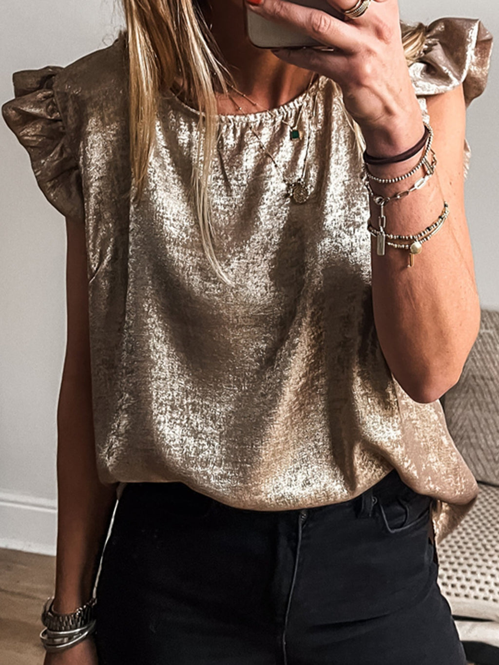 Ruffled Round Neck Tank Top