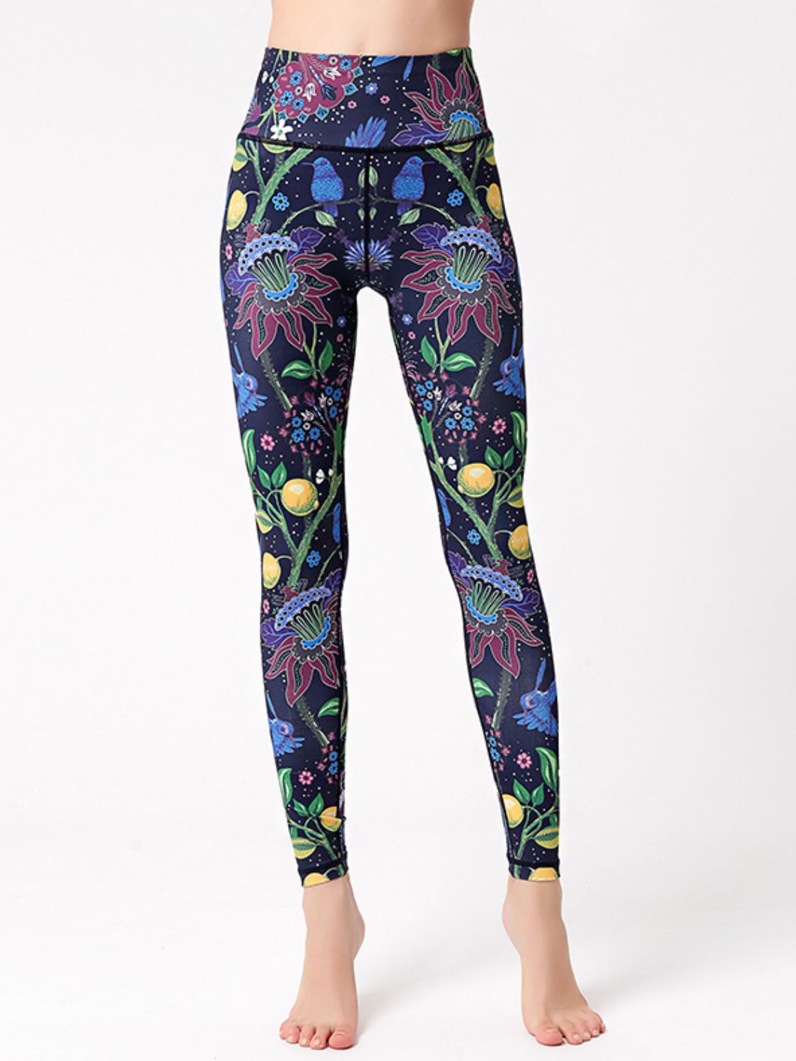 Active Leggings Floral Colorful Printed High Waist Highly stretchy Yellow 8f41b024-a97d-4a47-b344-10c89b21dbcc-Max Trendsi