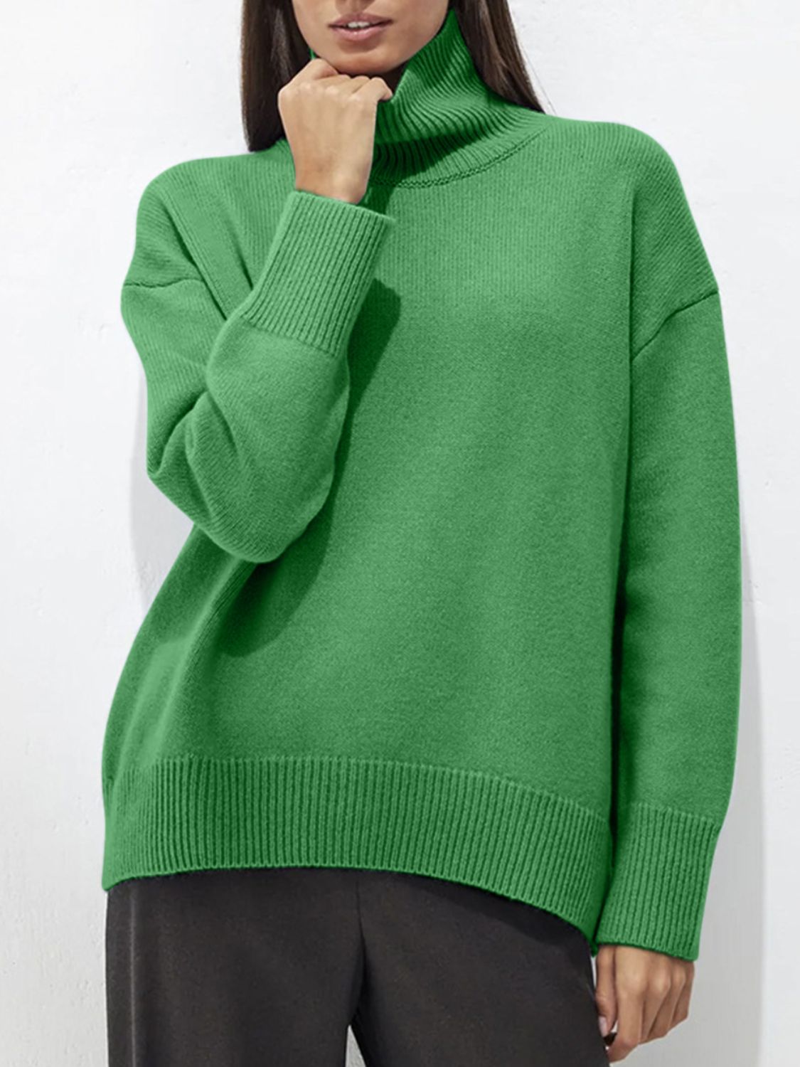 Turtleneck Women Sweater Basic Solid Oversized Long Sleeve Soft Knit Acrylic