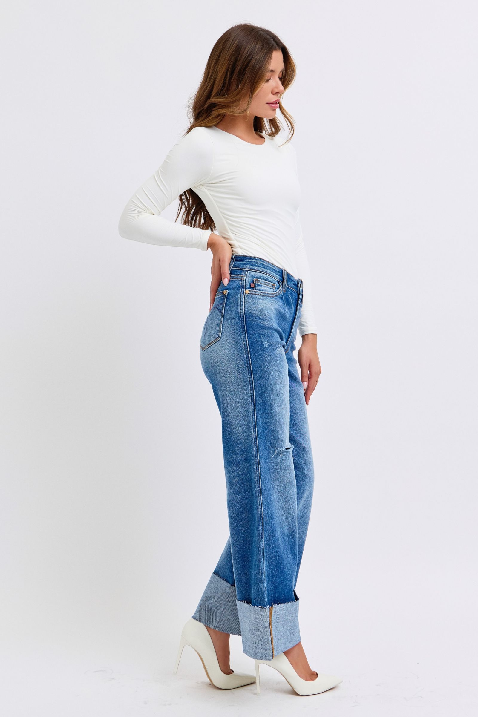 Judy Blue USA Women Jeans Distressed High Waist Wide Leg Denim Pants 8f4eb88f-5281-47f8-956a-cddc8a306e1b-Max Trendsi