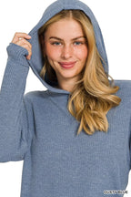 Zenana Women's Hoodie Ribbed Dusty Blue Long Sleeve Top 8f5300fc17db46c5a7c52577a58cbc84-Max-Origin Trendsi